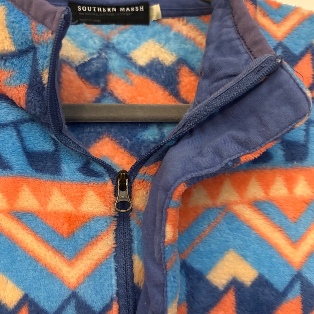 Southern Marsh Fairbanks Pullover Blue Orange Geometric Fleece 1/4‎ Zip HGTN566 - Picture 9 of 12